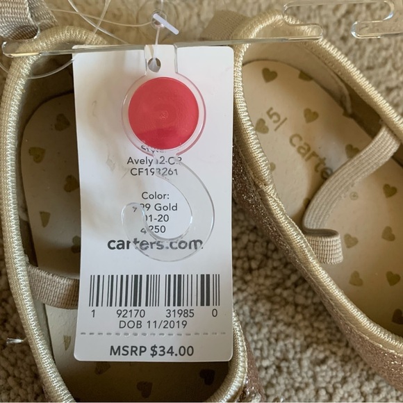 Carters Sparkly Gold Mary Jane Slip On Shoe NWT Size 5 - Picture 4 of 5